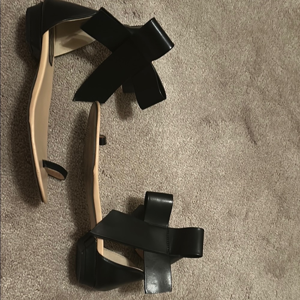 Black Flat Sole Sandals with Ankle Bow